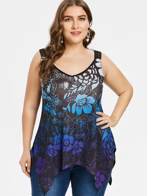 Elegant Plus Size Floral Hollow Out Cotton Summer Tank