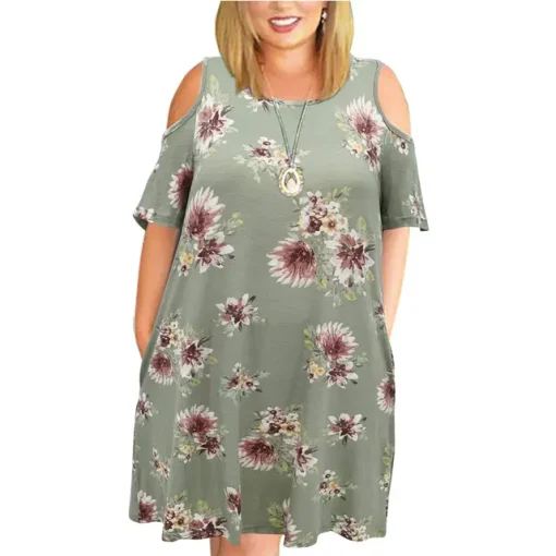 Plus Size Loose Off-Shoulder Printed Summer Dress - Image 18