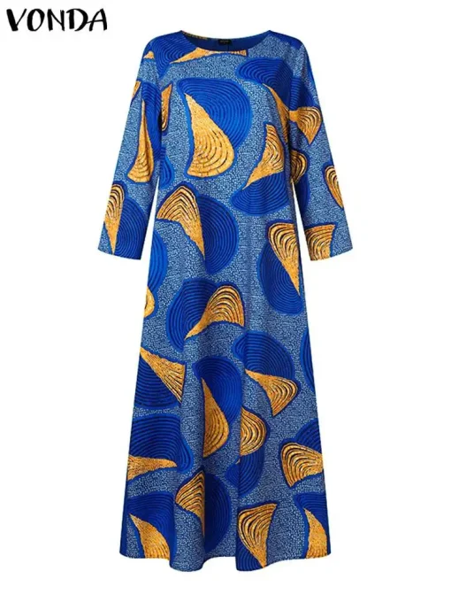 Women’s Elegant Vintage Printed Bohemian Maxi Dress with Long Sleeves - Image 2