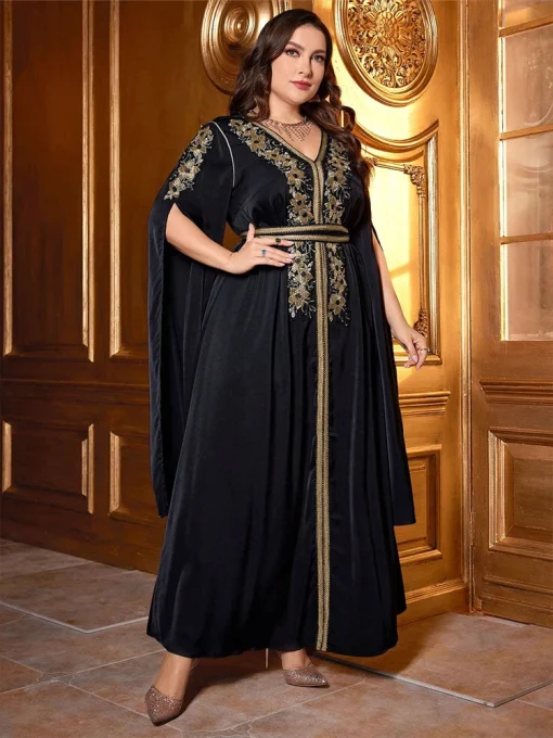 Plus-Size Women Maxi Embroidered Beaded Arab Party Dress - Image 4