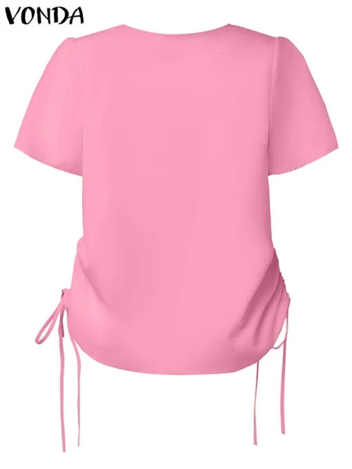 Stylish V-Neck Drawstring Tunic Shirts for Summer - Image 3