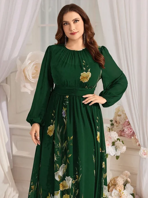 Plus Size Floral Print Lantern Sleeve Maxi Dress - Image 3