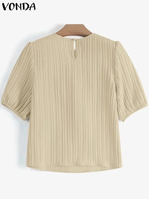 Elegant Summer Short Puff Sleeve O-Neck Blouse - Image 3