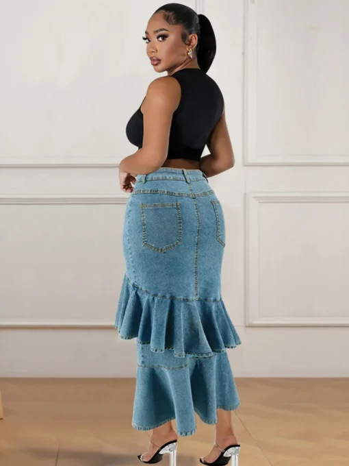 Plus Size High Waist Retro Denim Pencil Skirt - Image 3