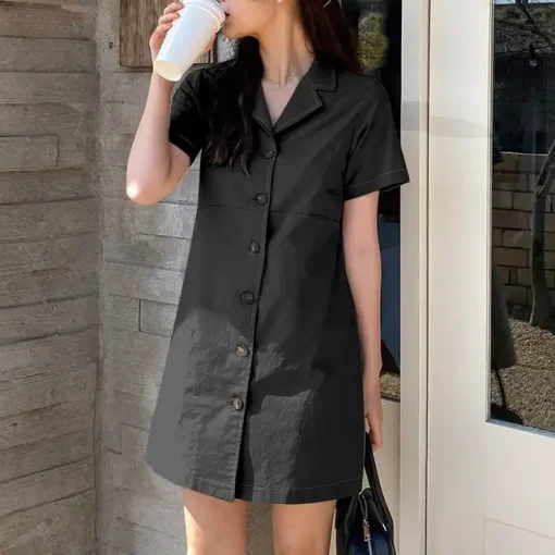 Women's Elegant Lapel Short Sleeve Mini Dress - Image 5