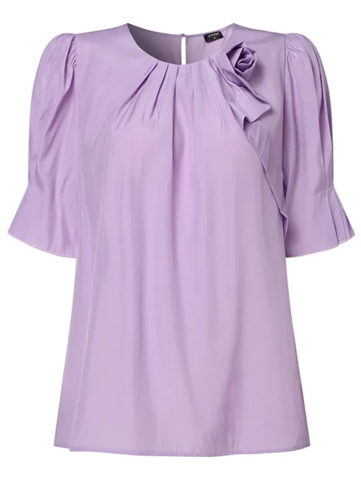 Elegant Ruffled Blouse Solid Color Short Sleeve Casual Top