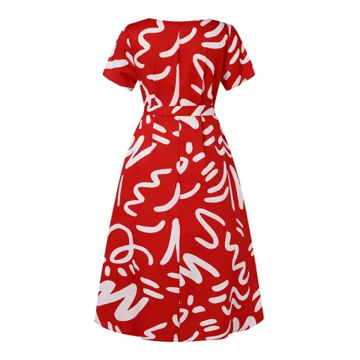 Plus Size Belted Maxi Dress with Vintage Printed Design - Image 5