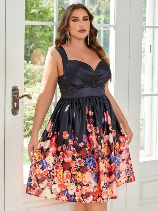 Plus-Size Women Knee-Length Sexy Print Ball Dress - Image 6