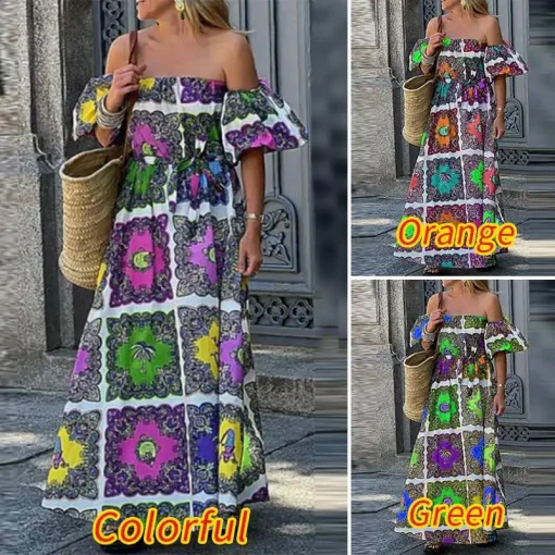 Women Sexy Off Shoulder Bohemian Maxi Beach Sundress