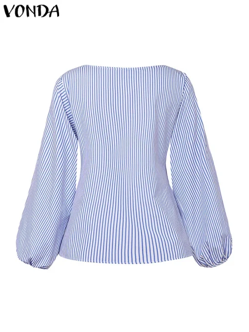 Plus Size Long Sleeve Striped Blouse for Women - Image 3