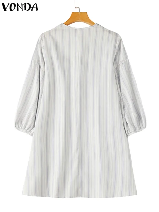 Elegant Stripe Long Sleeve Office Sundress for Women - Image 3