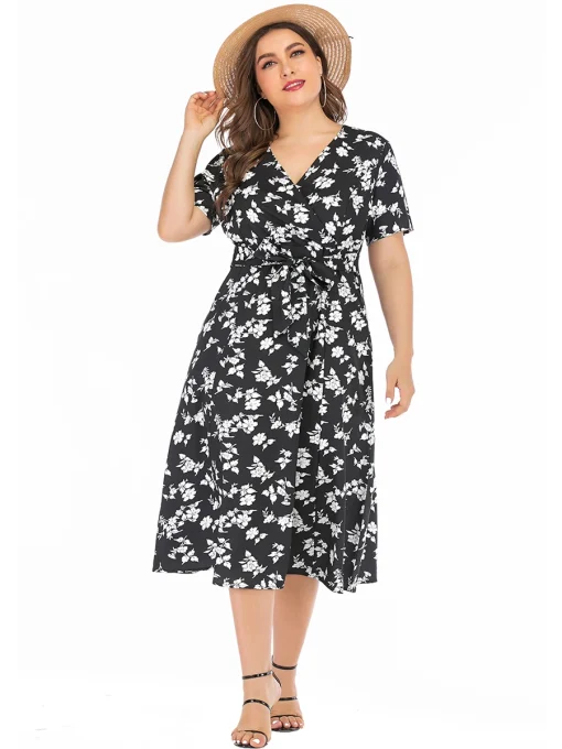 Plus Size Floral Print V-Neck Casual Maxi Dress - Image 6