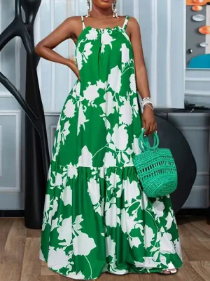 Plus Size  Vintage Printed Sleeveless Long Dress