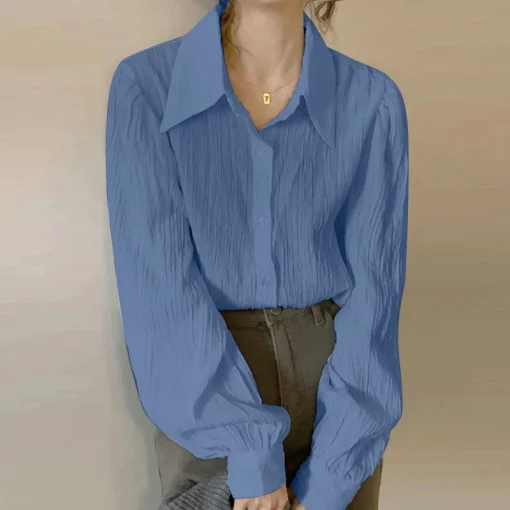 Women’s Elegant Lapel Long Sleeve Slim Blouse - Image 6