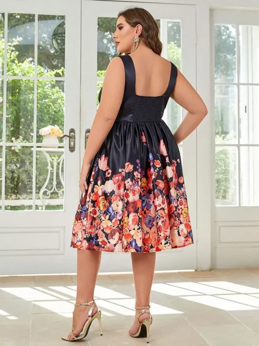 Plus-Size Women Knee-Length Sexy Print Ball Dress - Image 2