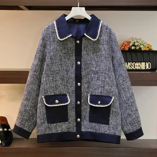 Plus Size Women's Blue Loose Button Jacket for Winter - Image 5