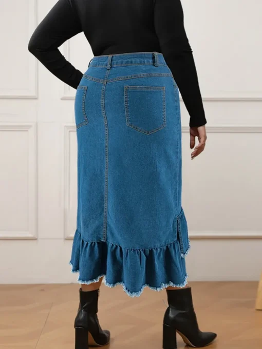 Plus Size High Waist Denim Skirt for Women - Image 3