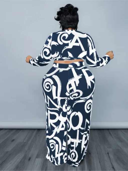 Plus Size Fashion Print Top and Wide Leg Pant Set - Image 4