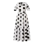 Bohemian Polka Dot Ruffled V-Neck Maxi Dress for Women