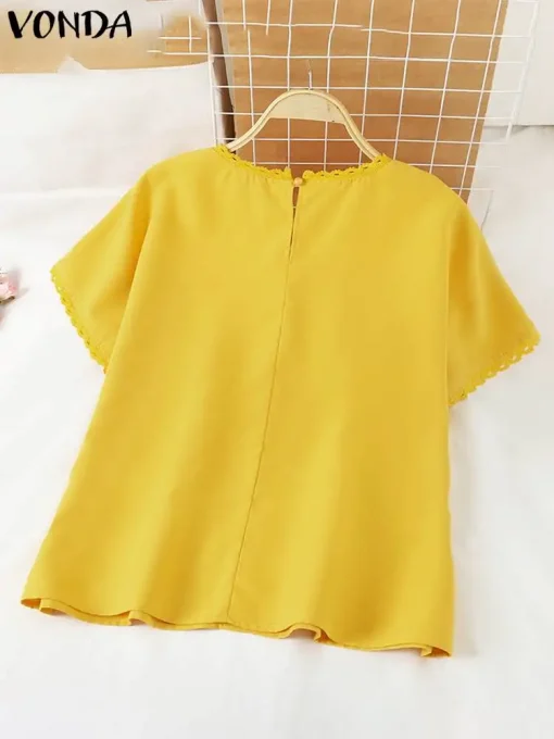 Casual Solid Color Short Sleeve Summer Blouse for Women - Image 3