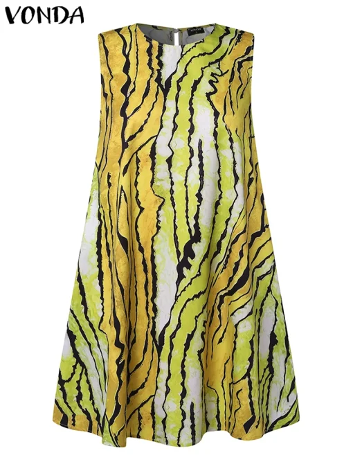 Plus Size   Women’s Sleeveless Printed Summer Party Dress - Image 3