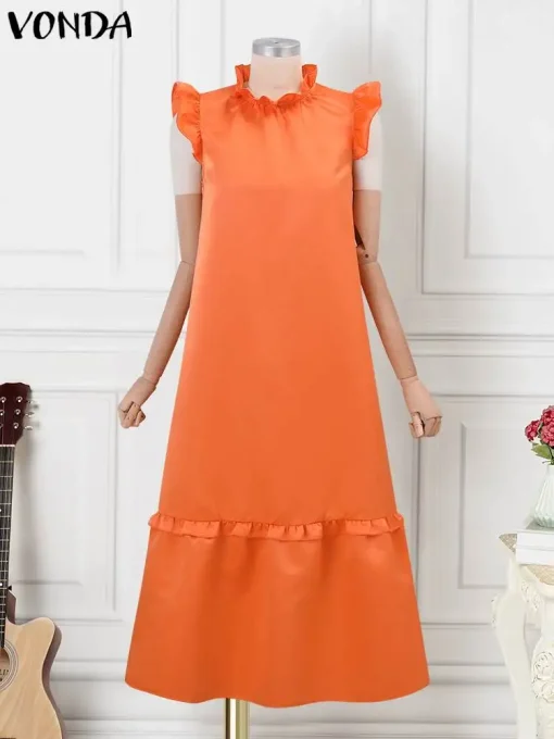 Elegant Ruffled Maxi Dress with Short Sleeves for Summer - Image 2