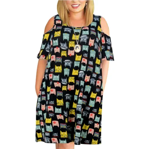 Plus Size Off-the-Shoulder Printed Summer Dress for Women - Image 2