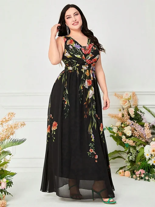 Plus Size Sleeveless Bohemian Print Maxi Party Dress - Image 3