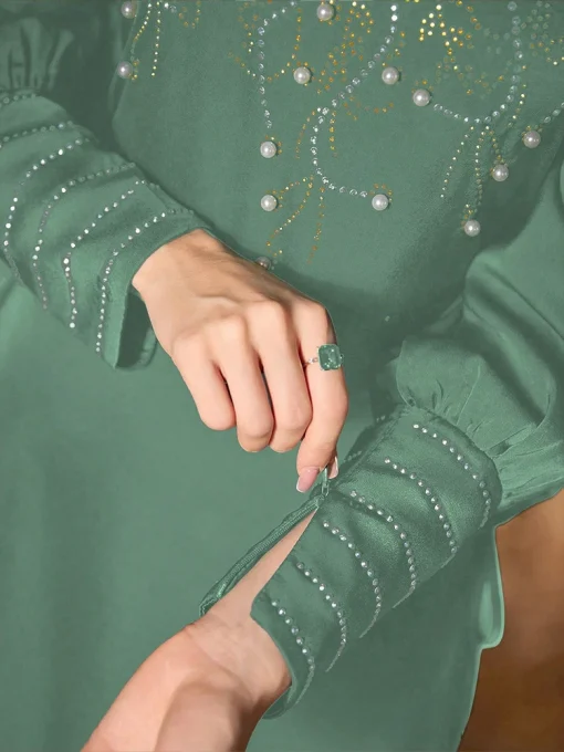 Women’s Ankle-Length Beaded Nail Retro Autumn/Winter Dress - Image 6