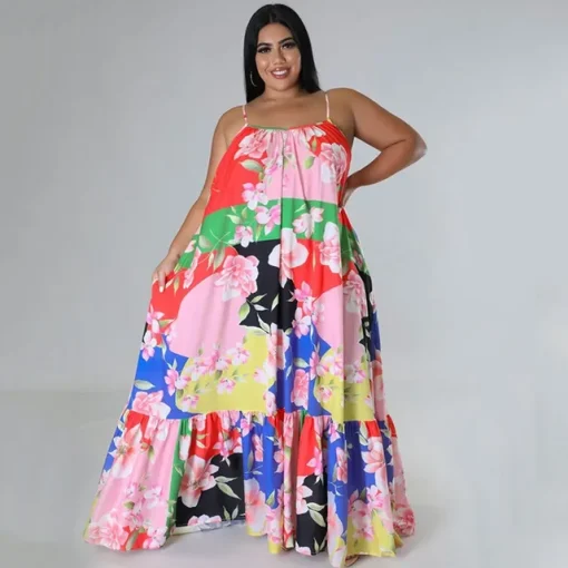 Plus Size Printed Cascading Ruffle Maxi Dress for Women - Image 9