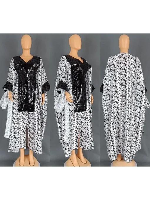 Plus Size African Dashiki Kaftan Dress with Scarf - Image 5