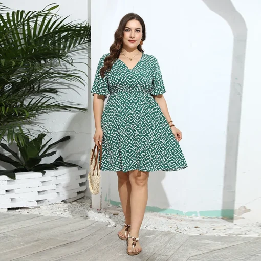 Elegant Plus Size V-Neck Floral Loose Evening Party Dress - Image 5