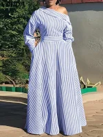 Elegant Bohemian Off-Shoulder Striped Maxi Dress