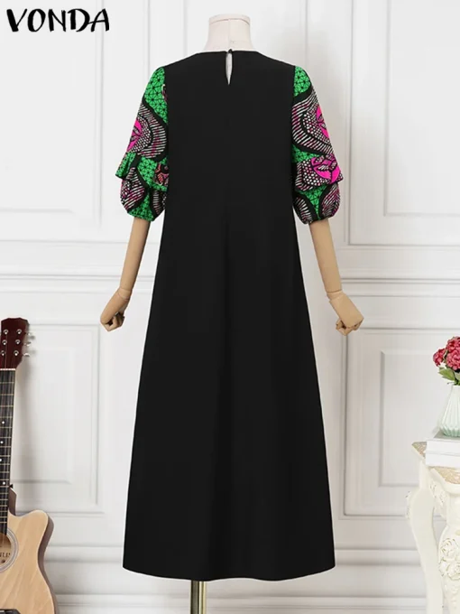 Women’s Elegant Bohemian Printed Maxi Dress with Half Sleeves - Image 3