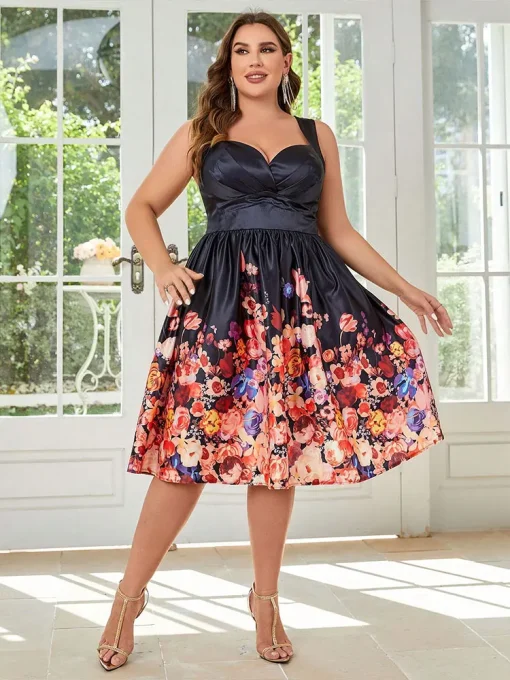 Plus-Size Women Knee-Length Sexy Print Ball Dress - Image 3