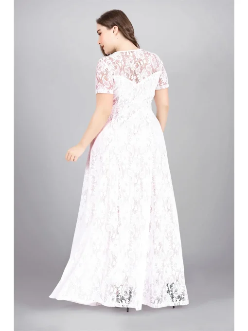 Plus Size Lace Floral Short Sleeve Evening Dress - Image 6