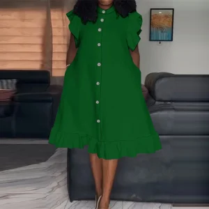 Plus Size Elegant Ruffle Sleeve Mini Dress