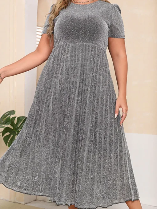 Elegant Plus Size Long Grey Short-Sleeve Party Dress - Image 4