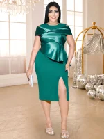 Elegant Green Bodycon Dress with Cut Out and Slit
