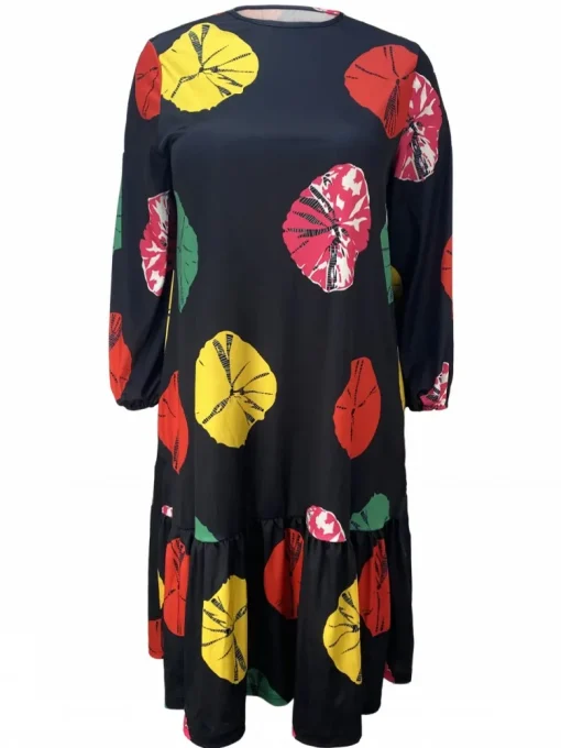 Plus Size Casual Midi Dress Long Sleeve Street Style - Image 3