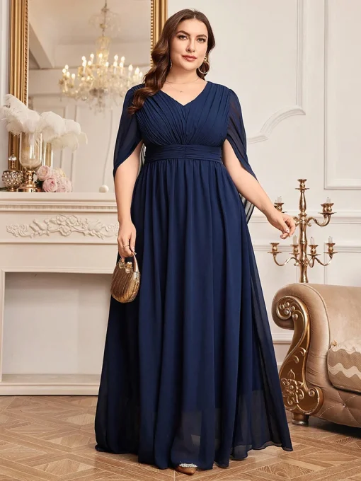 Plus Size V-Neck Tulle Spliced Embellished Waistband Dress - Image 5