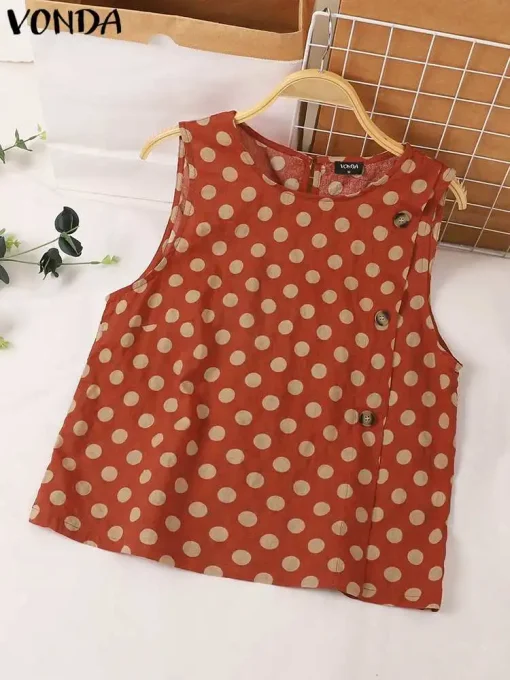 Women’s Bohemian Polka Dot Sleeveless Tank Tops - Image 2