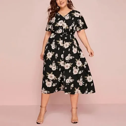 Elegant Plus Size Short Sleeve Lace Summer Dress - Image 6