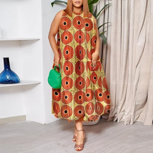 Plus Size Bohemian Printed Midi Dress for Women - Image 9