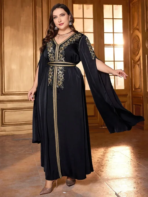 Plus-Size Women Maxi Embroidered Beaded Arab Party Dress - Image 5