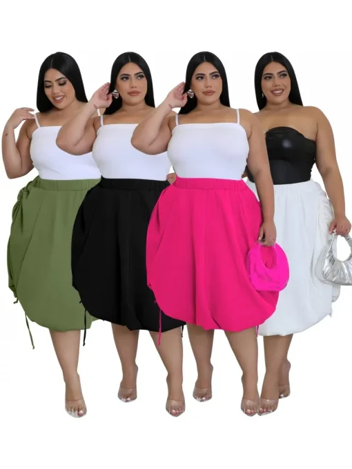 Plus Size Women's High Waist A-Line Black White Skirt - Image 2