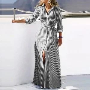 Plus Size  Bohemian Stripe Maxi Dress for Autumn