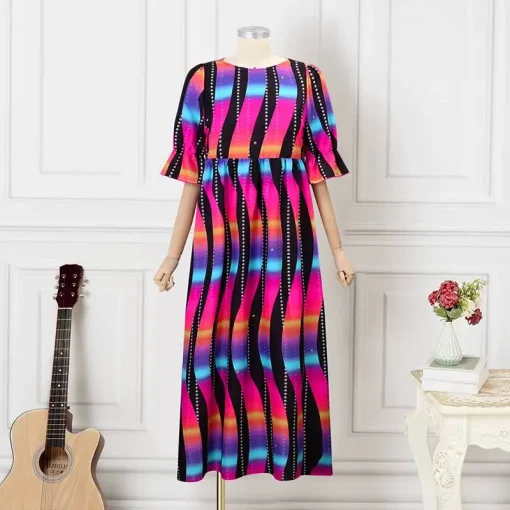 Plus Size Summer Bohemian Printed Maxi Dress for Women - Image 5