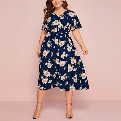 Elegant Plus Size Short Sleeve Lace Summer Dress - Image 2