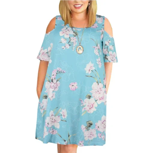 Plus Size Off-the-Shoulder Printed Summer Dress for Women - Image 4